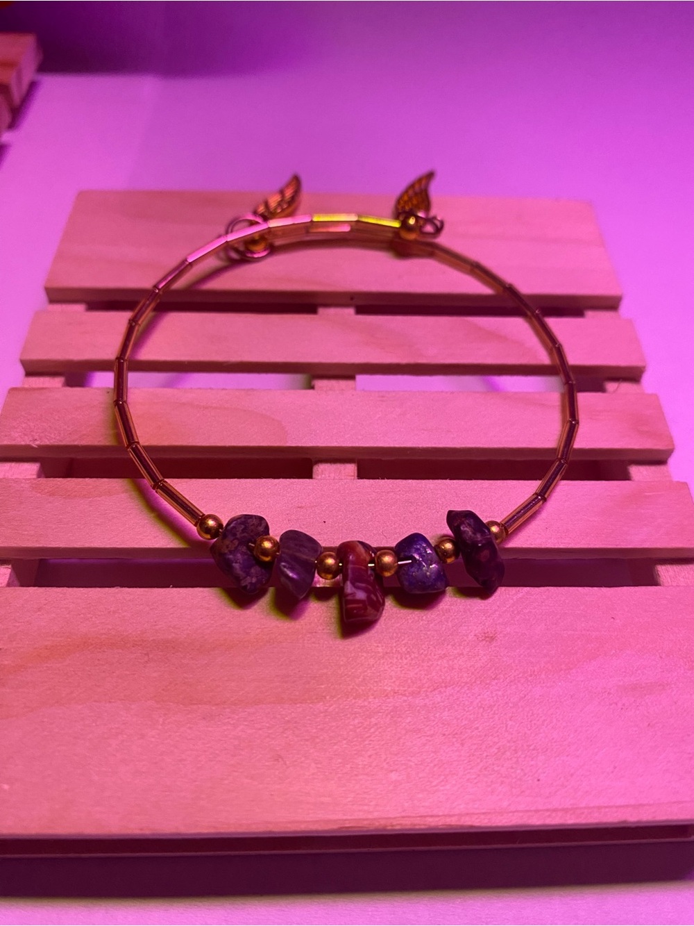 Gold-Tone Bracelet with Purple Stone Chips